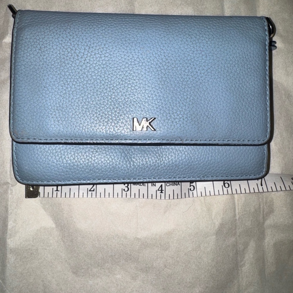 Michael Kors Blue Pebbled Leather Wallet / Crossbody Purse | MK Card Organizer